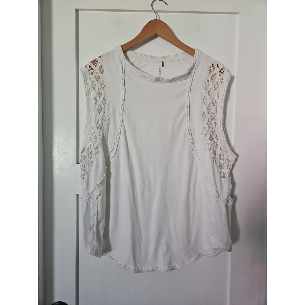 Free People White Lace-Inseam Sleeveless Top Size M